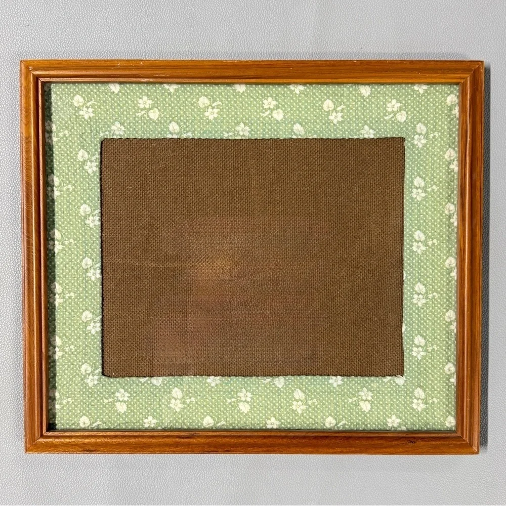 Wood Picture Frame With Green Floral Fabric Mat